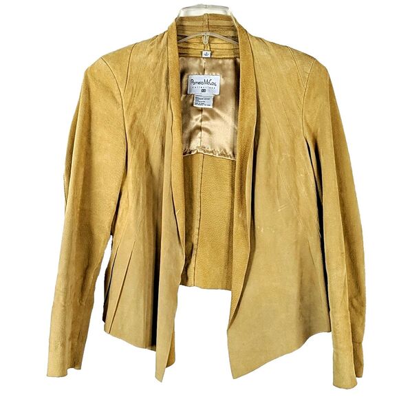 Pamela McCoy Collection Camel Tan Suede Leather Jacket Cropped Women Size Medium - Picture 1 of 8